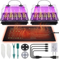 2 Sets Seed Starter Tray with Grow Light & Heat Mat, 40-Cell Seed Starter Kit with Humidity Dome & Adjustable Vents, Indoor Plant Germination Trays, Seedling Startering Trays for Faster Germination by Saillong