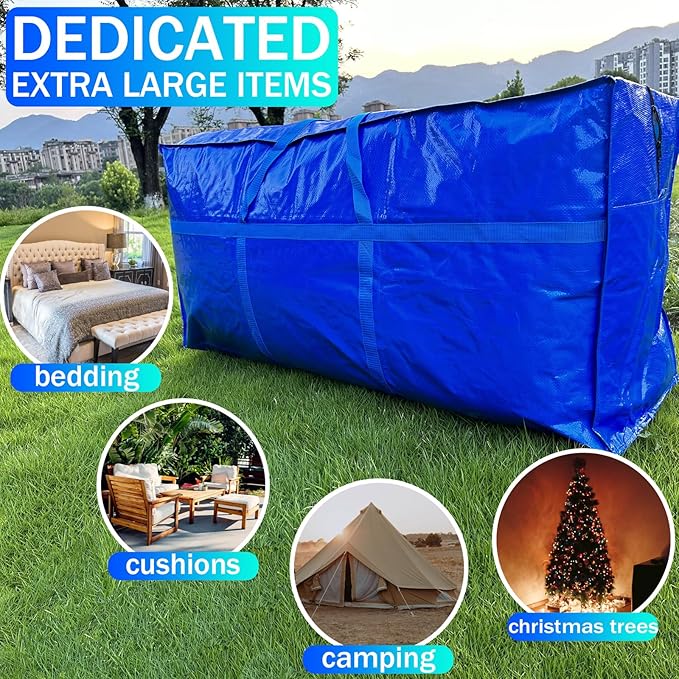 66 Gallon Extra Large Storage Bags, Huge Moving Bags Heavy Duty with Zipper and Stronger Handles, Big Foldable Duffle Bag for Travel, Storage Totes Moving Boxes for College, Christmas Tree,Blue,2 Pack - Image 3