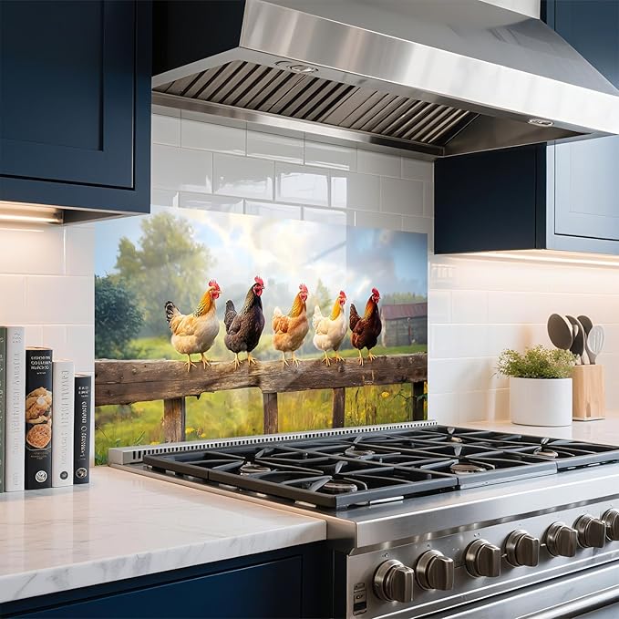 NYZE Kitchen Backsplash Stickers Waterproof Stove Backsplash Protector, 30 X 16 inch Removable Chicken Wallpaper with Wall Art Decor for Stove Cooking Area(Farm Chicken Flock) - Image 3