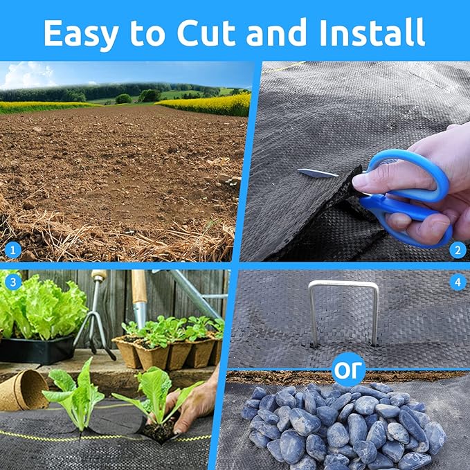 1.3ft x50ft Black Weed Barrier 3.5oz Landscape Premium Fabric-Heavy Duty Woven Ground Cloth with Superior Permeability Weed Control Convenient Design - Image 4