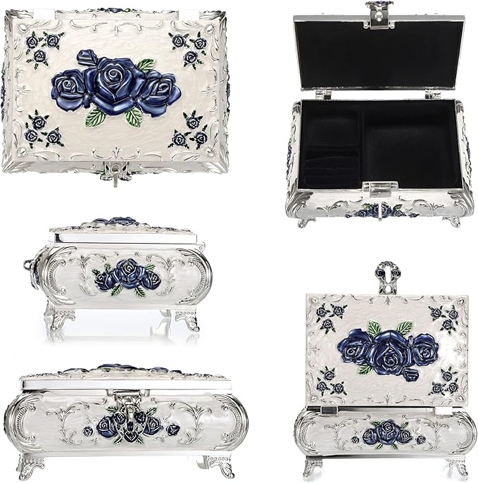 Hipiwe Metal Decorative Jewelry Box Vintage Treasure Chest Case Ornate Trinket Organizer Earrings Necklace Bracelet Storage Box Ring Holder Keepsake Box for Women - Image 4