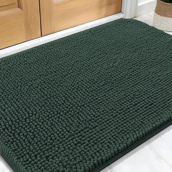 OLANLY Dog Door Mat for Muddy Paws 34x21, Absorbs Moisture and Dirt, Absorbent Non-Slip Washable Doormat, Quick Dry Chenille Mud Mat, Entry Indoor Entryway Carpet for Inside Floor, Blackish Green by OLANLY
