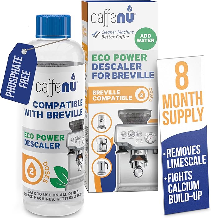 Breville Compatible Descaling Solution. Bottle of Descaler Solution. Descaling Kit Removes Limescale For Hotter Coffee. 2 Uses Descaler For Breville Coffee Machines. by Caffenu