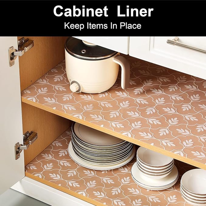 Cooyes Shelf Liners for Kitchen Cabinets Waterproof & Oil-Proof Kitchen Cupboard Mats Non-Slip Drawer Mats EVA Material Non Adhesive Fridge Liner for Shelves（17.5" W x 197" L） - Image 3