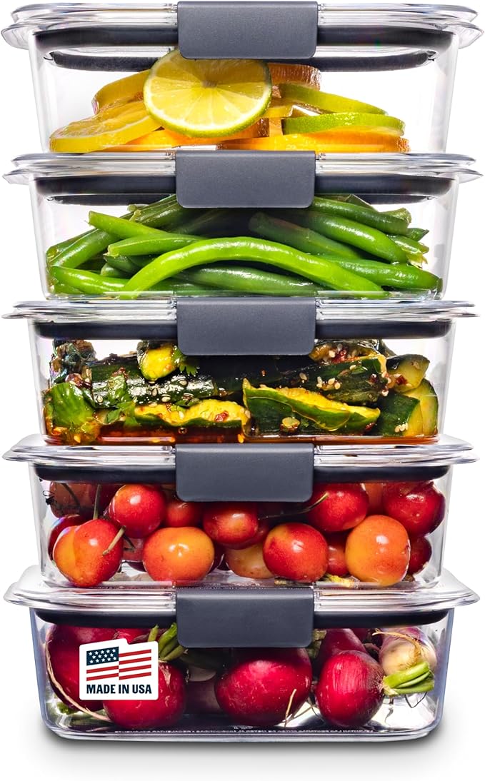 Rubbermaid Brilliance Tritan Plastic Food Storage Containers BPA Free Airtight Lids Ideal for Lunch Meal Prep & Leftovers Set of 5 (3.2 Cup) by Rubbermaid