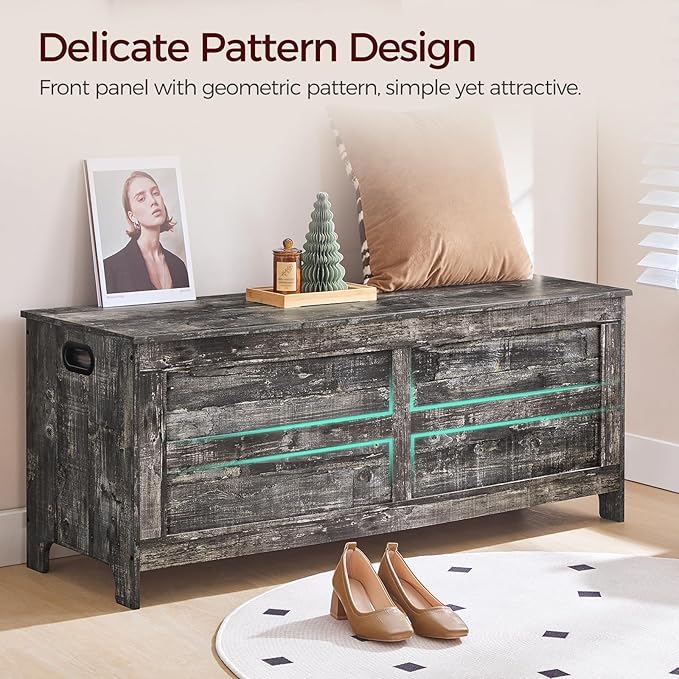 Storage Chest, 47.2” Large Toy Chest, Entryway Storage Trunk, Storage Bench with Safety Hinge, Entrance Bench for Living Room, Entrance, Bedroom, Vintage Gray SCRP48901 - Image 6