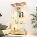 Yoluckea 4 Tier Glass Display Cabinet with LED Lighting and 2 Drawers, 2 Doors Floor Standing Curio Cabinet with Wheel for Home, Office,Corner Display,Natural Glass Bookshelf for Collections and Decor by Yoluckea