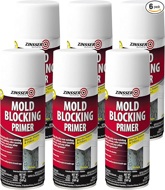 Rust-Oleum Zinsser 287512-6PK Mold Blocking Spray Primer, White, 13.00 Fl Oz (Pack of 6) by Rust-Oleum