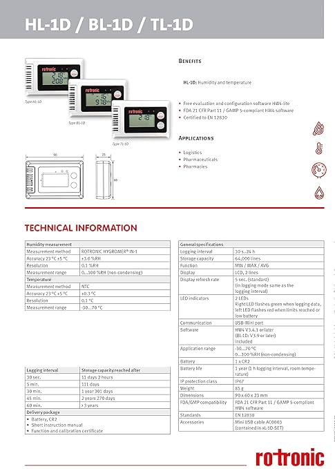Temperature and Humidity Data Logger with multilevel Security 21 CFR USB Cable Vaccine Datalogger Pharma & Pressure datalogger for Server Rooms Model: Rotronic Hygrolog HL-1D - Image 6