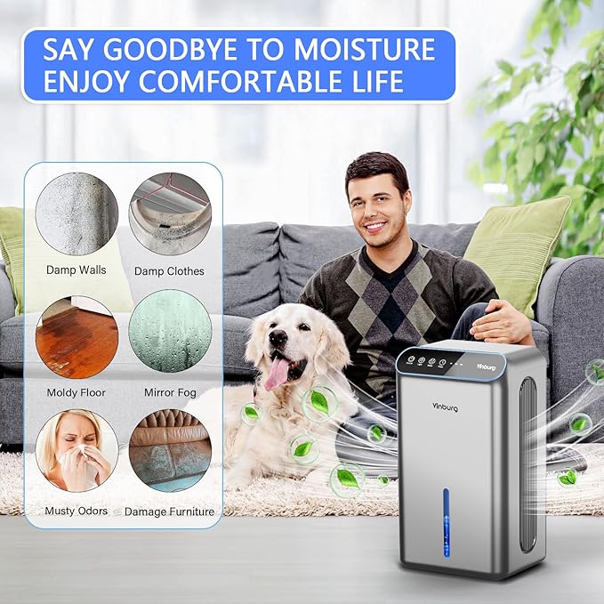 Dehumidifiers for Home (85 OZ Water Tank, 800 sq.ft) Quiet Small Dehumidifier for Basement Bedroom Bathroom with Drain Hose, 3 Gear Timer, Sleep Mode, Auto Shut Off, 7 Color Ambient Light - Image 7