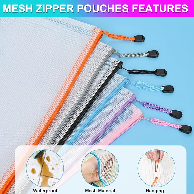 Mesh Zipper Pouch,Waterproof Zipper Bags,18pcs Document Folders,for Puzzle Board Game Storage,for School Office Supplies. - Image 4