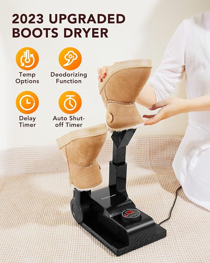 FORLIM [Upgraded Temperature Control] Boot Dryer for Work Boots - Shoe Dryer with 24-Hour Delay Timer, Portable Glove Dryer & Boot Warmer, Automatic Shut-Off Timer, Folding Design, Smart Panel, Black - Image 2