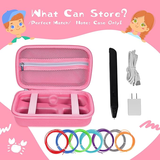 Case Compatible with 3Doodler Start+ Essentials for 3D Pen Set for Kids, Carrying Holder Fit for Printing Pens, Storage Organizer for Printing Filament Refill, Micro-USB Charger (3D-02-Pink) - Image 5