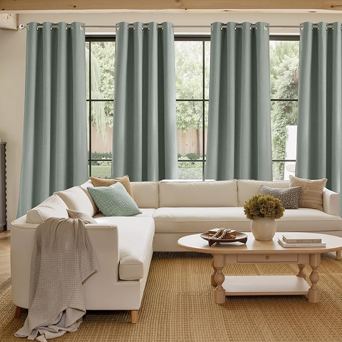 NICETOWN Sage Green Faux Linen Room Darkening Rod Pocket Curtains 63 inch Length, W42 x L63, Light Blocking Thermal Insulated Noise Reducing Drapes for Bedroom Living Room Farmhouse Decor, 2 Panels - Image 4