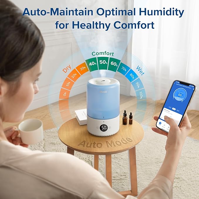 LEVOIT Dual 200S Smart Humidifiers for Bedroom, Top Fill, Customize Humidity for Home, Baby Nursery & Plants with Humidistat, Essential Oil Diffuser, Schedule, Timer, APP & Voice Control, 3L, Blue - Image 2