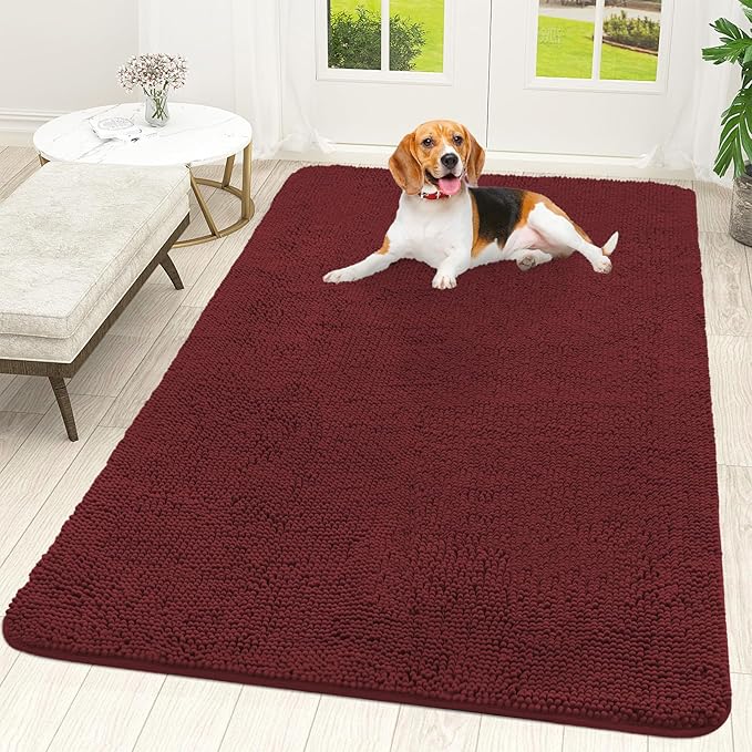 OLANLY Dog Door Mat for Muddy Paws 59x35, Absorbs Moisture and Dirt, Absorbent Non-Slip Washable Doormat, Quick Dry Chenille Mud Mat, Entry Indoor Entryway Carpet for Inside Floor, Caramel Russet by OLANLY
