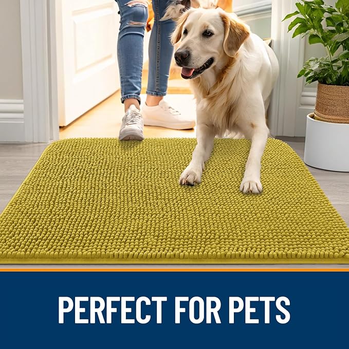OLANLY Dog Door Mat for Muddy Paws 24x16, Absorbs Moisture and Dirt, Absorbent Non-Slip Washable Doormat, Quick Dry Chenille Mud Mat, Entry Indoor Entryway Carpet for Inside Floor, Mustard Yellow - Image 6