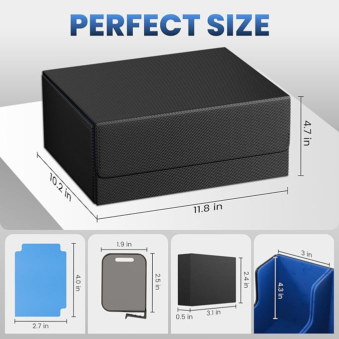 Card Storage Box For Trading Cards 1800+,Card Deck Box With 10 Dividers,6 Foam Stoppers,4 Supporters,Commander Deck Case Fit For Toploaders,MTG,YuGiOh,TCG and Magic Cards - Image 5