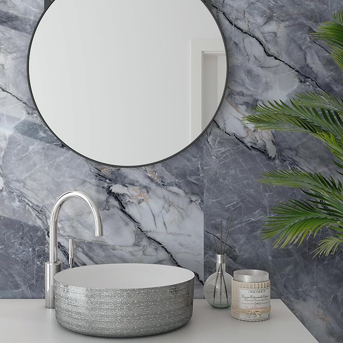 Marble Peel and Stick Waterproof Wall Paneling, 118" x 47" Pietra Grey Glossy Finish Self-Adhesive Backsplash Tile Vinyl Wall Panel for Kitchen Bathroom Wall Decor, Covers 38.75 Sq. Ft. - Image 6