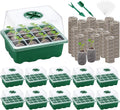 10 Sets Seed Starter Tray Kit Seed Starter Trays with Humidity Dome and Base Include 120 Peat Pellets 200 Plant Labels Garden Tools Plant Germination Tray Set for Indoor Outdoor Planting, Green by Hahood