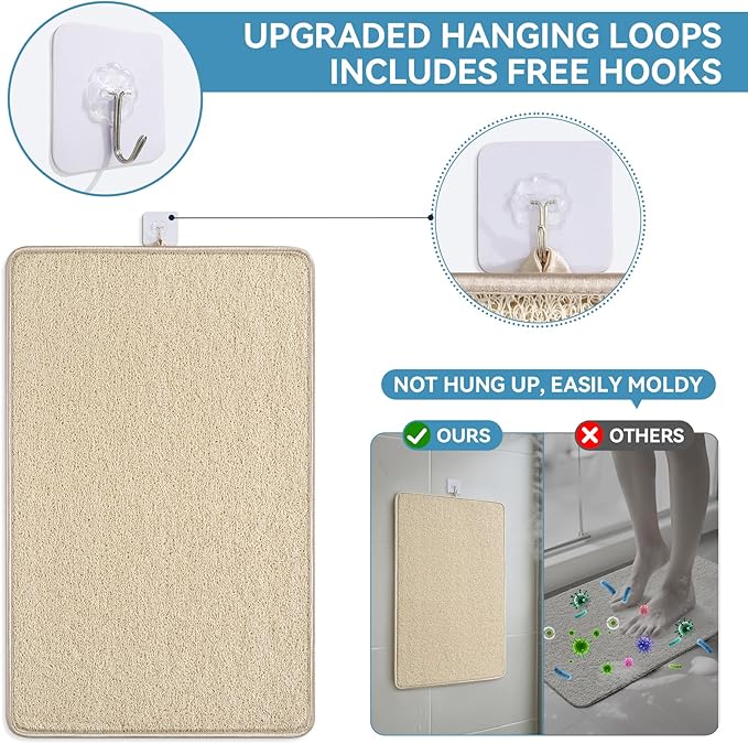 Non Slip Shower Mat Bathtub Mat 16x24 Inch, Quick Dry Bath Mat with Drain, Soft PVC Imitation Loofah Foot Scrubber Bath Mats for Bathroom Tub Shower Floor, Hangable & Hook Included, Beige - Image 7