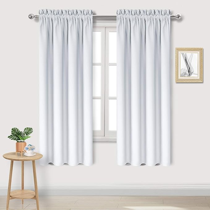 DWCN Blackout Curtains – Thermal Insulated, Energy Saving & Noise Reducing Bedroom and Living Room Curtains, Greyish White, W 42x L 63 Inch, Set of 2 Rod Pocket Curtain Panels by DWCN