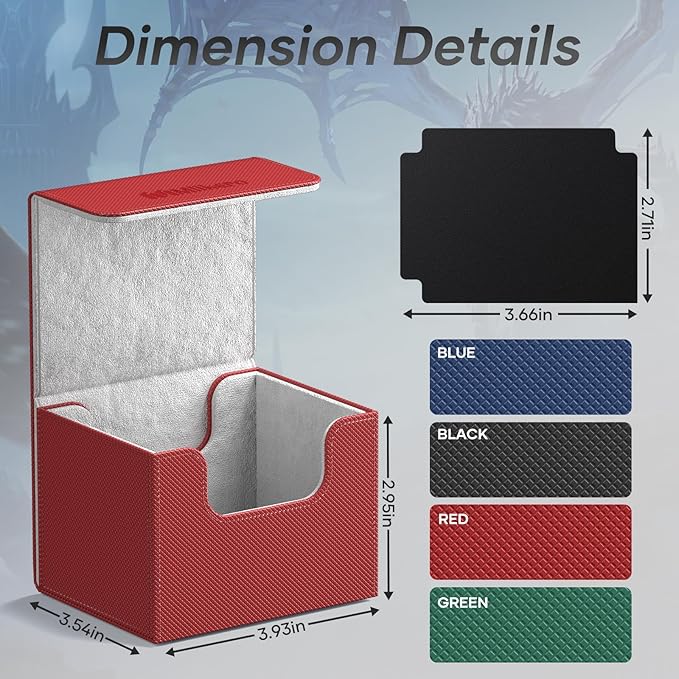 Mlikero Card Deck Box, Commander Deck Box Holds 100+ Double-Sleeved Cards with Divider, Leather Magnetic Closure Card Box Fit for MTG, TCG (Red) - Image 4