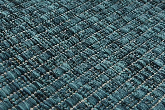 Unique Loom Collection Casual Transitional Solid Heathered Indoor/Outdoor Flatweave Area Rug (2' x 6' 1" Runner, Teal/Navy Blue) - Image 8