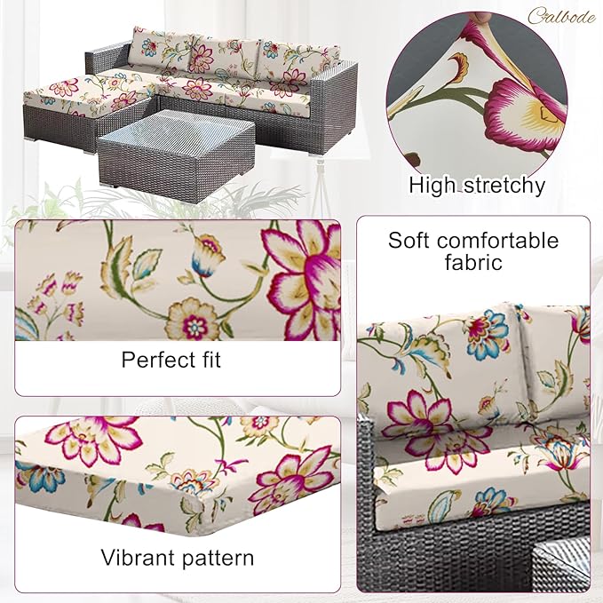 14pcs Single Seat Floral Print Outdoor Couch Cover,Waterproof Elastic Removable Half-Wrapped Sofa Seat Cushion, Suitable for Patio, Terrace, Garden Sofa Cushion - Image 3