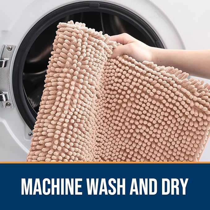 OLANLY Dog Door Mat for Muddy Paws 44x32, Absorbs Moisture and Dirt, Absorbent Non-Slip Washable Doormat, Quick Dry Chenille Mud Mat for Dogs, Entry Indoor Entryway Carpet for Inside Floor, Peach - Image 5