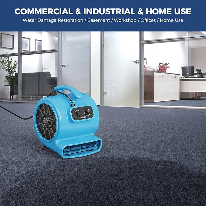 ALORAIR 2000 CFM Air Mover Blower Fan for Industrial, Floor Drying Fan, Carpet Dryer - Timer, Filter, Stackable, 3 Speeds, 5 Adjustable Angles, for Water Damage Restoration and Plumbing - GE2000TF - Image 7