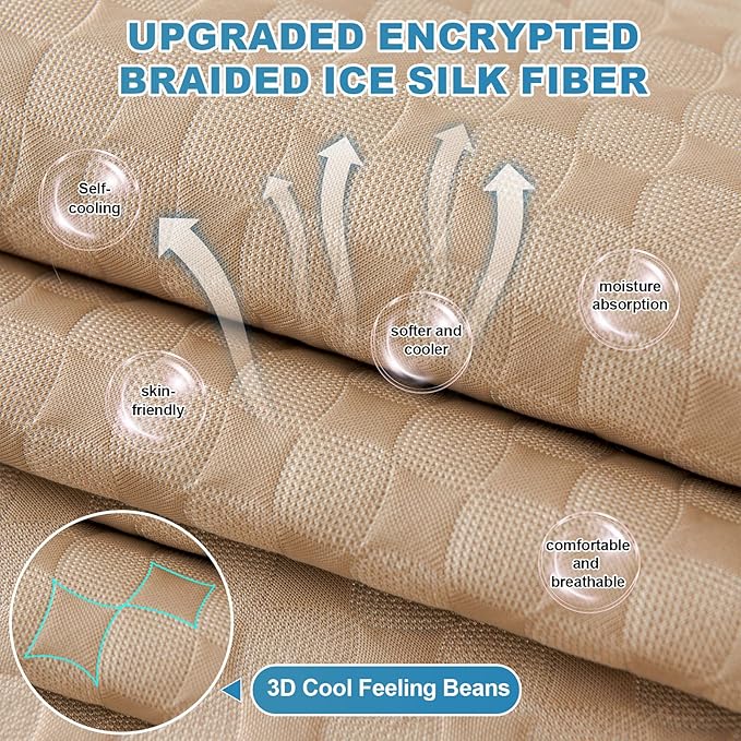 OTOB Cooling Dog Couch Cover Ice Silk Fiber, Washable & Non Slip Pet Mat Sofa Slipcovers, Soft Dog Bed Couch Covers Cooling Mat, Durable Pet Friendly Furniture Protector All Seasons (Khaki, 28"*70") - Image 3