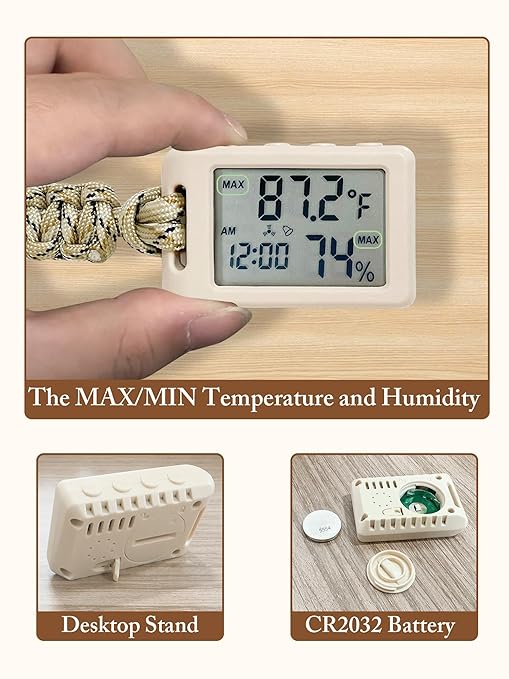 Mini Humidity Meter Indoor Outdoor Hygrometer Thermometer Portable Room Temperature Monitor with Small Digital Clock, Thermometer and Humidity Gauge for Camping Cellar Closet Home Christmas Gifts - Image 6