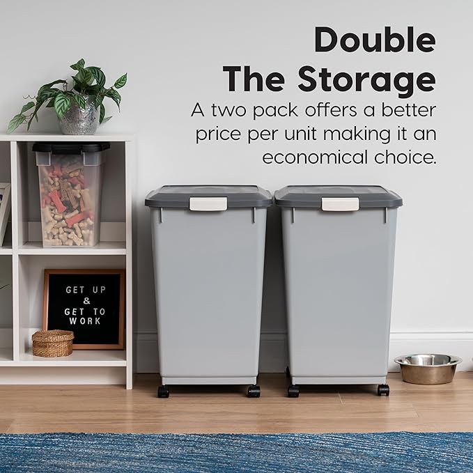 IRIS USA Dog Food Storage Container 54 lbs, 2-Pack with Wheels, Airtight Lid, 2-Cup Scoop, Double Pet Food Storage, Built in Scoop Storage in Lid, Versatile Pet Food Bin, Portable, Gray/Dark Gray - Image 9
