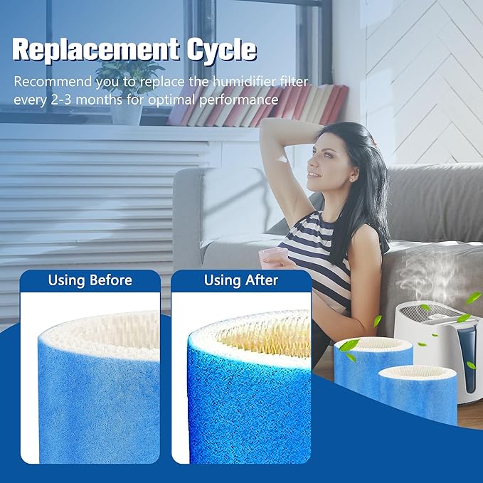 Funmit Humidifier Filters Replacement for Honeywell Humidifier Filter HAC-504 HAC-504AW and Honeywell Filter A, Replacement for Honeywell HCM-350 HCM-500 HCM600 Cool Mist Humidifiers, 6 Pack, Blue - Image 7