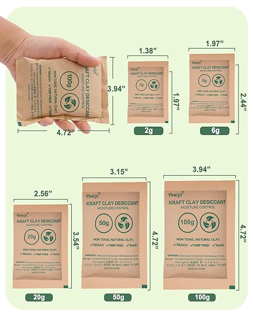 6 Gram (100 Pack) Kraft Clay Desiccants Packs, Premium Food Grade Desiccant - Rechargeable Moisture Absorbers for Food Storage, Electronics, 3D Filament & Safes - Image 7