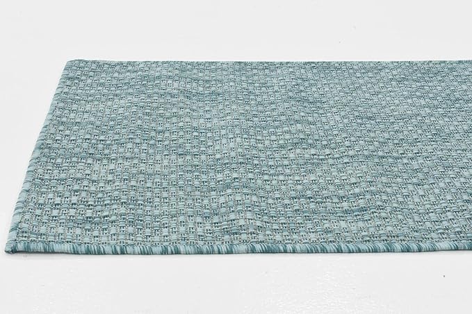 Unique Loom Collection Casual Transitional Solid Heathered Indoor/Outdoor Flatweave Area Rug (2' x 6' 1" Runner, Aquamarine/Ivory) - Image 6