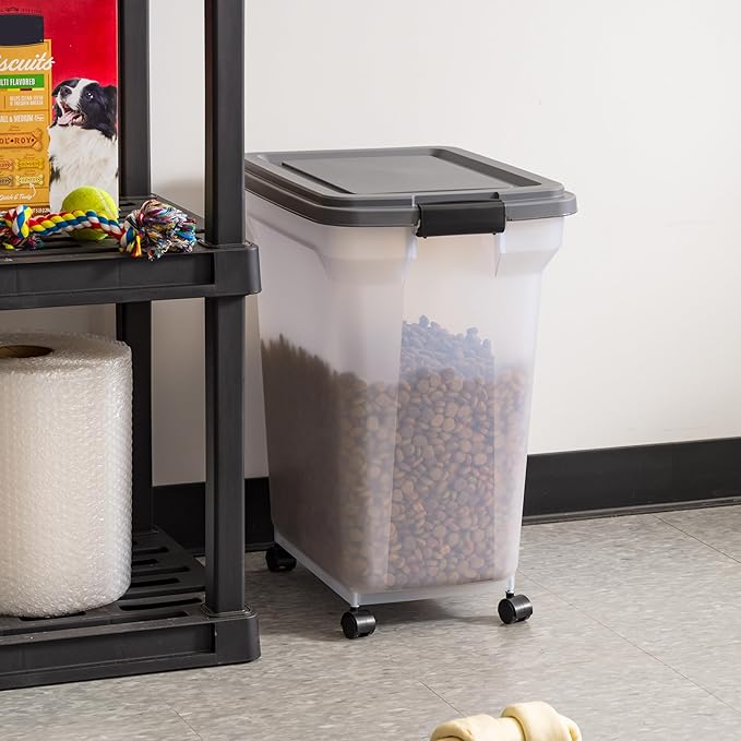 IRIS USA Dog Food Storage Container 40 lbs, Attachable Wheels, & Included Scoop, for Dog Cat Birds and other Pets, Food Storage Bin, Keep Fresh, Easy Mobility, BPA Free - Made in the USA, Dark Gray - Image 3