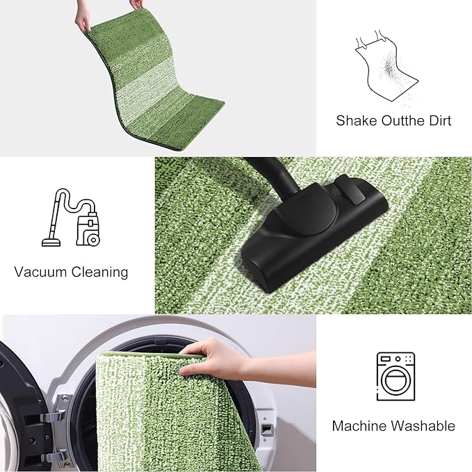 Smiry Dog Door Mat for Muddy Paws, Absorbs Moisture and Dirt, Low-Profile Entryway Mat with Non-Slip Backing, Entry Indoor Outdoor Doormat for Inside Floor (47x20 Inches, Green, Striped) - Image 6