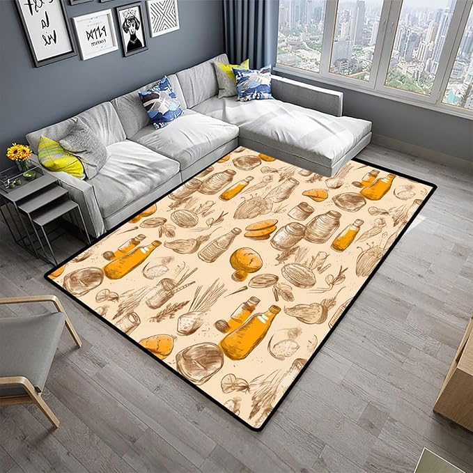 Runner Cartoon Food Collection - Printed Patterns, Anti-Slip Backing Area Rugs, Stain Resistant, Washable Accent Rugs, Non Shedding Floor Carpet for Living Room Bedroom, 60 x 96 Inch - Image 2