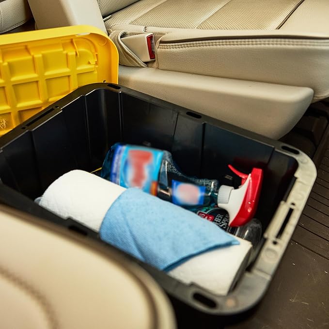 BLACK & YELLOW, 5-Gallon Heavy Duty Tough Storage Container & Snap-Tight Lid, (8.6"H x 12.3"W x 16.4"D), Weather-Resistant Design and Stackable Organization Tote [6 Pack] - Image 3