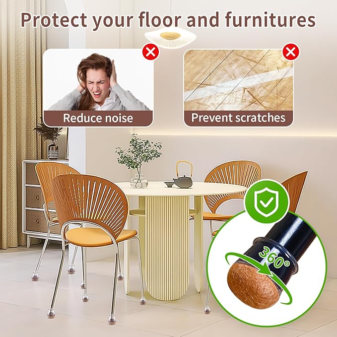 Ezprotekt 24 Pcs Extra Small Chair Leg Floor Protectors, Silicone Felt Chair Pads for Hardwood Floors, Round Chair Leg Caps, Felt Furniture Feet Covers for Dining Table, Clear (XS Fit: 2/5"-11/20") - Image 4