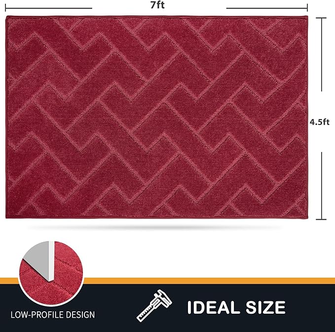 PURRUGS Easy Care Area Rug 4.5ft x 7ft, Non-Slip Machine Washable Entry Rug, Dog Door Mat, Stain Resistant Accent Rug for Hallway, Bedroom, Living Room and Mudroom, Cherry Red - Image 2