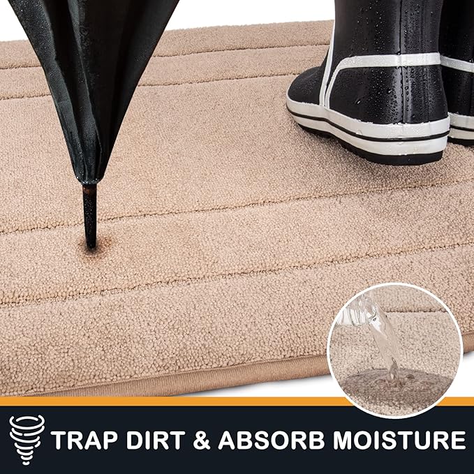 PURRUGS Dirt Trapping Door Mat 24" x 59", Non-Slip/Skid Machine Washable Entryway Rug, Dog Doormat, Super Absorbent Welcome Mat for Muddy Wet Shoes and Paws, Beige - Image 3