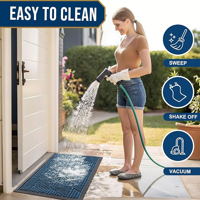 Smiry Front Door Mat Outside Entrance, Heavy Duty Sturdy Natural Rubber Doormat, Trap Dirt and Moisture, Easy Clean Low Profile Welcome Floor Mats for Indoor Outdoor Entry, 35X23 Inch, Mixed Blue - Image 6