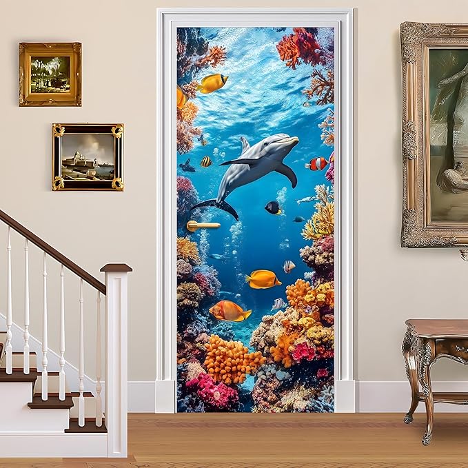 3D Door Decals Stickers, Peel Stick Wall Murals Vinyl Wallpaper Self-Adhesive Mural Door Covers Decorative for Furniture Home Decor Wrinkle-Resistant Waterproof by BVBOX