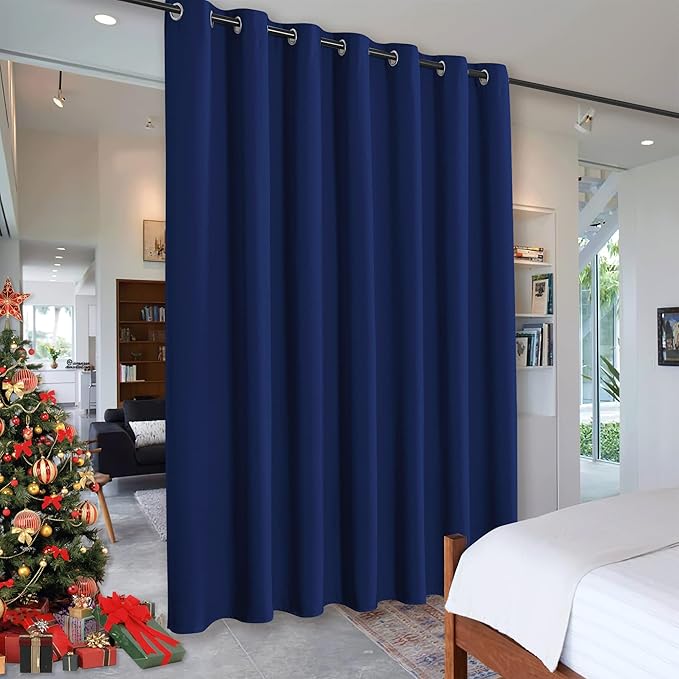 RYB HOME Extra Wide Blackout Curtain Blind Wall Panel, Energy Efficiency Privacy Screen Partitions for Cabinet/Workspace/Basement/Shelves, Wide 100 inch x Long 84 inch, Navy Blue, 1 Panel by RYBHOME