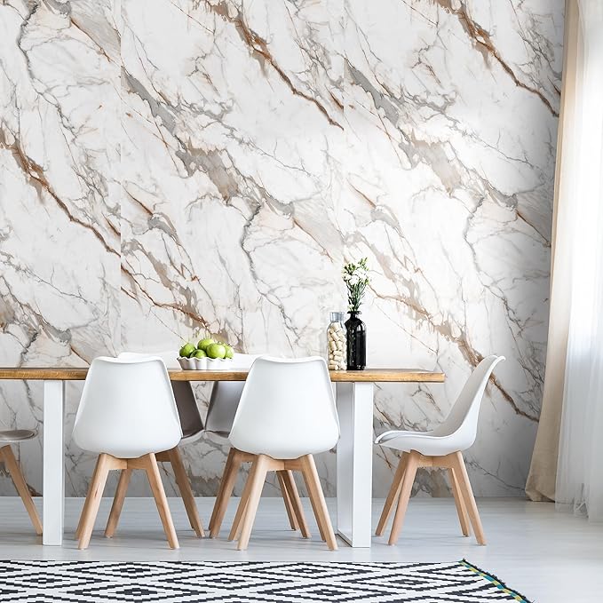 Marble Peel and Stick Waterproof Wall Paneling, 118" x 47" Calacatta Gold Glossy Finish Self-Adhesive Backsplash Tile Vinyl Wall Panel for Kitchen Bathroom Wall Decor, Covers 38.75 Sq. Ft. - Image 9