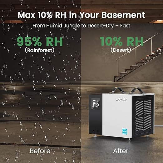 Waykar 70 Pint Energy Star Crawl Space Dehumidifier with Drain Hose, Commercial Dehumidifier for Basements and Home, for Spaces up to 5000 Square Feet, Smart Humidity Control - 5-Year Quality Coverage - Image 4