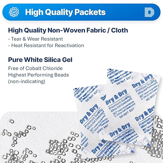 Dry & Dry 20 Gram [40 Packets] Silica Gel Packets, Desiccants - Rechargeable Fabric Silica Gel Packs, Silica Gel, Silica Packets, Desiccant Packs for Storage - Image 2